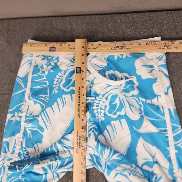Abercrombie Fitch Board Short sz L Men Hawaiian Hibiscus Tropical Blue White 21" - Picture 7 of 12